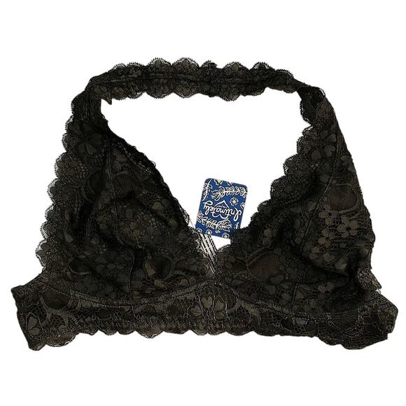 NWT Free People Intimately Lace Halter Dark Gray Bralette Bra Women's Medium - Picture 1 of 5